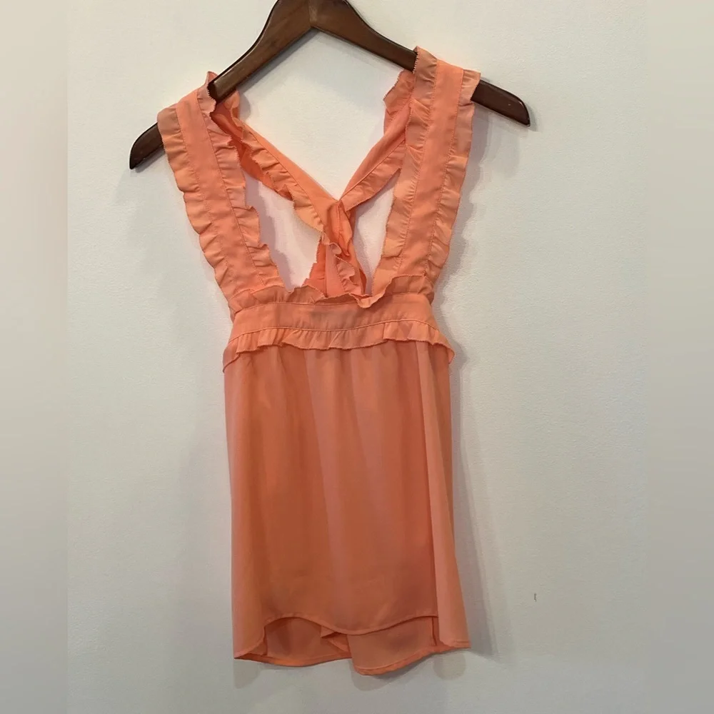 J Crew peach ruffle detail sleeveless blouse crisscross back relaxed fit sz 10